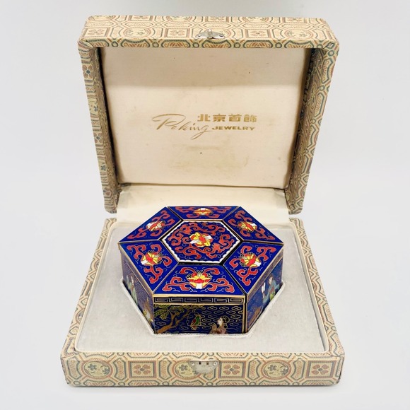 Other - Peking Jewelry Cloisonne Enamel 7-Piece Puzzle Trinket Box Set Blue Floral